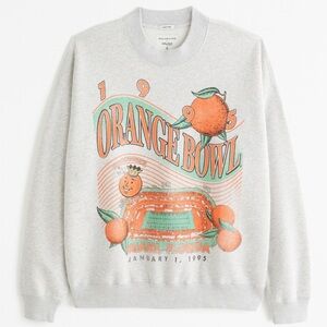 Abercrombie Vintage Retro Orange Bowl Oversized Graphic Crewneck Sweatshirt XS